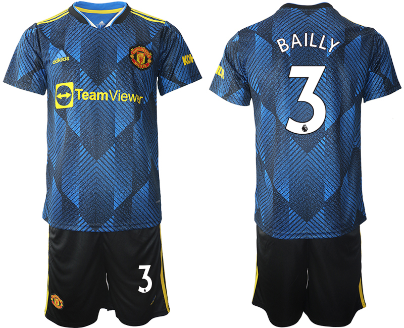 Men 2021-2022 Club Manchester United Second away blue #3 Soccer Jersey